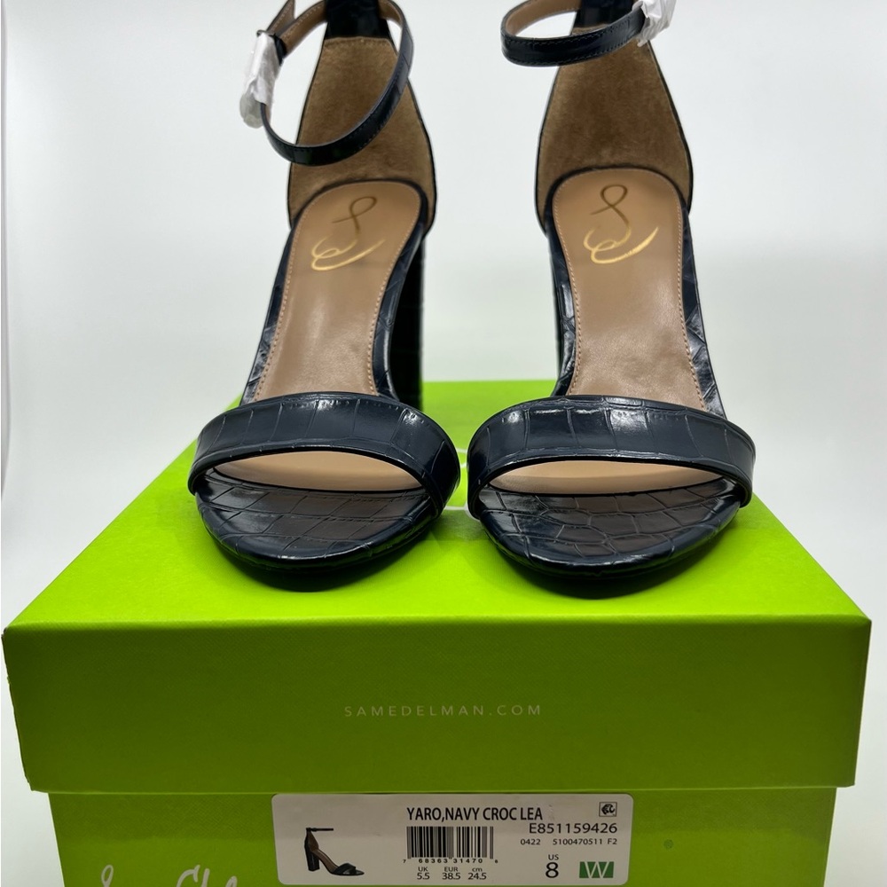 Sam Edelman Yaro Navy Croc Block Heels 8W